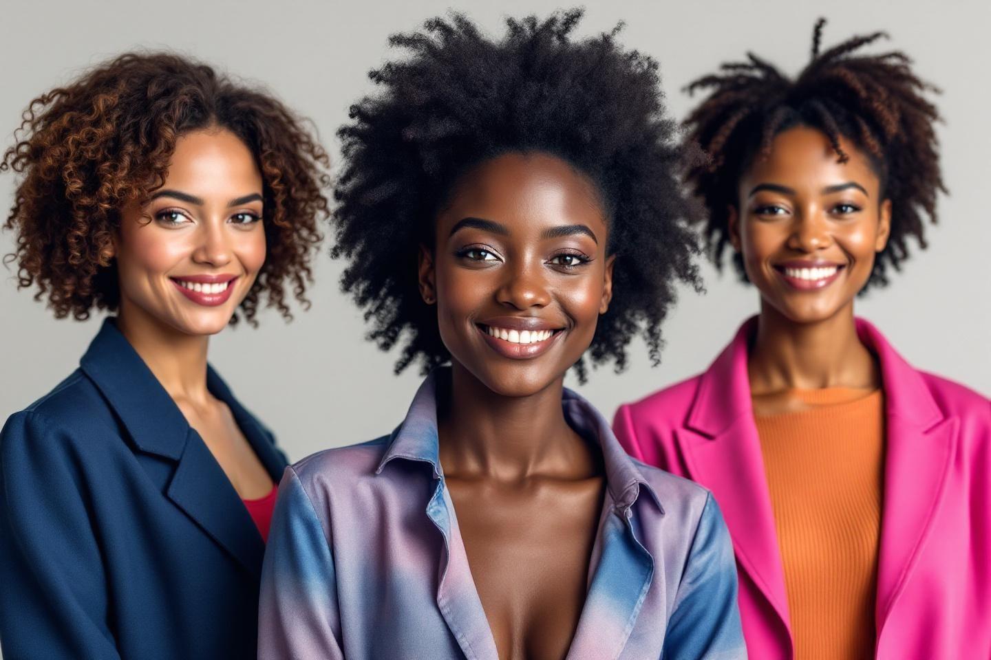 Trio de femmes professionnelles aux tenues color&eacute;es et aux sourires &eacute;clatants