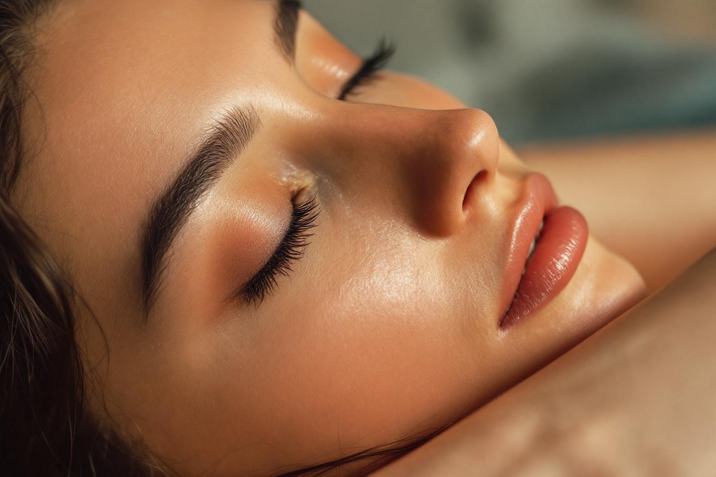 Gros plan sur un profil serein avec paupi&egrave;res closes