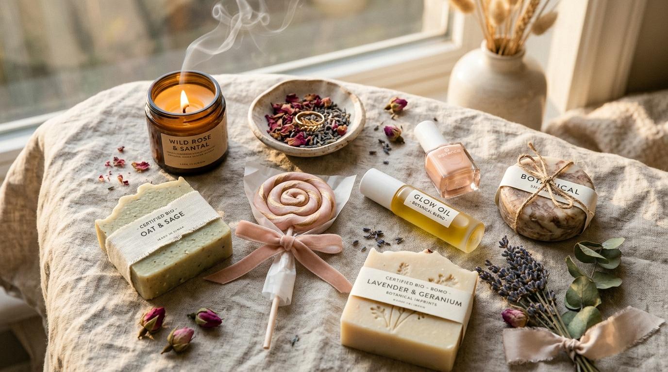 Savons bio, bougie parfum&eacute;e, huile et produits de bien-&ecirc;tre naturels