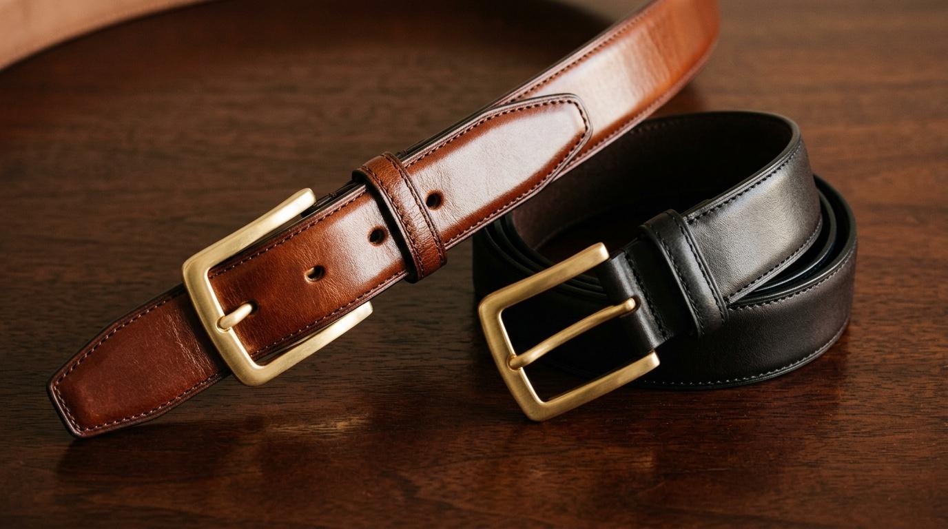 Ceintures en cuir marron et noir avec boucles dorées