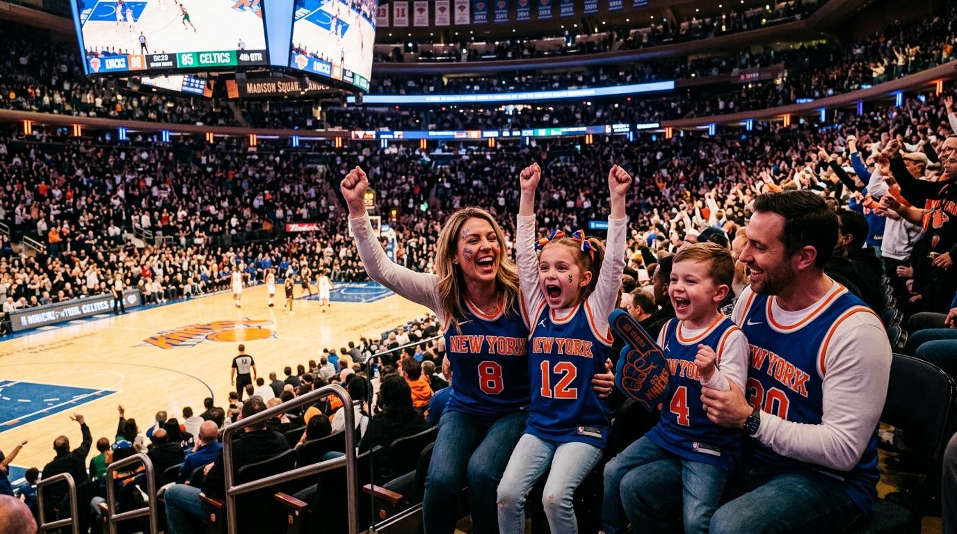 Famille enthousiastes aux couleurs Knicks dans Madison Square Garden