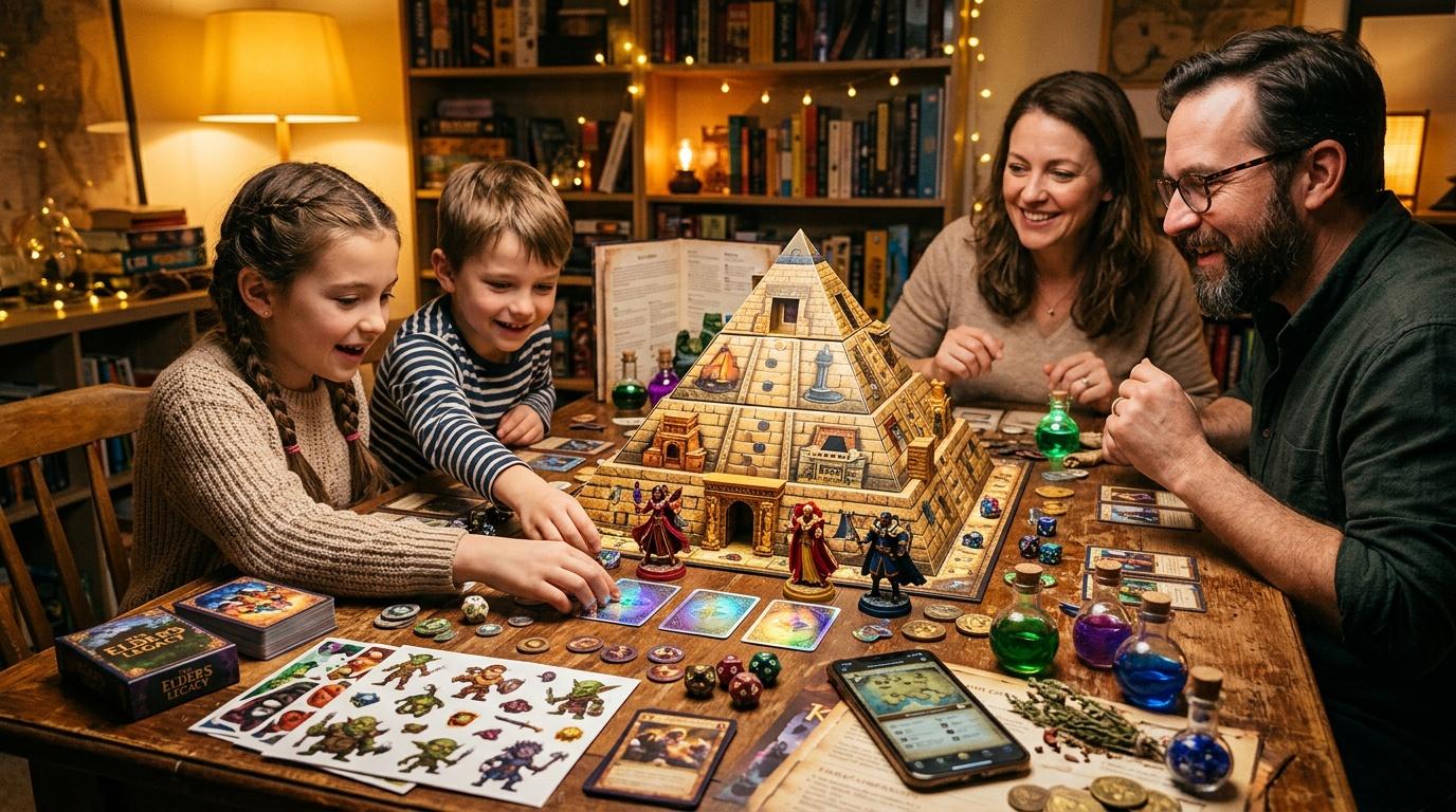 Famille jouant ensemble &agrave; un jeu de soci&eacute;t&eacute; &eacute;gyptien