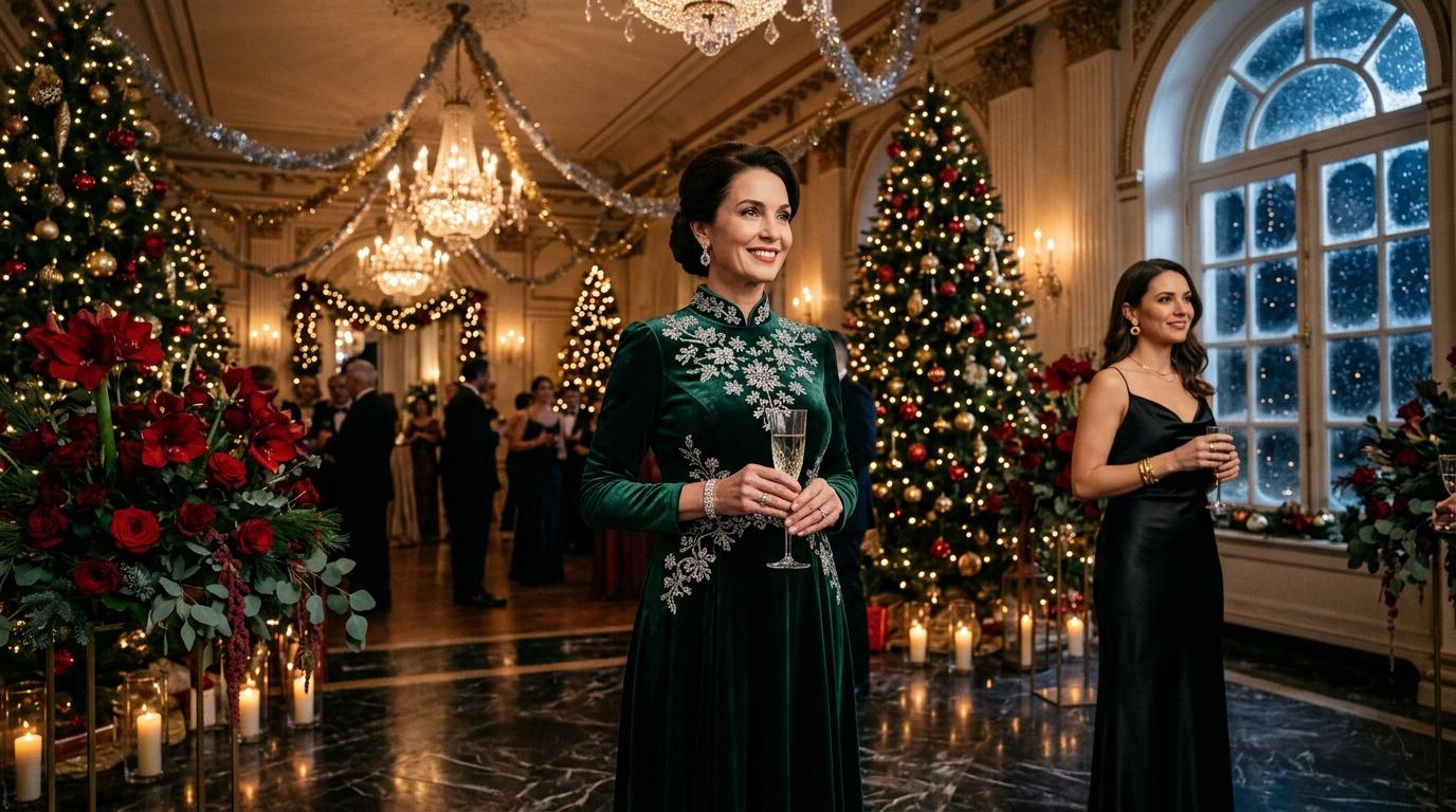 Deux femmes élégantes dans un hall festif décorée de Noël