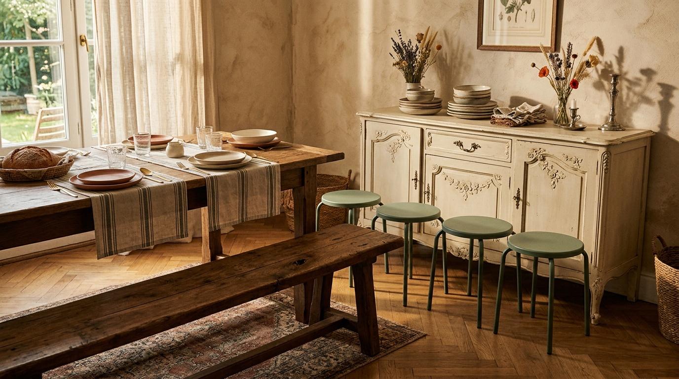 Salle à manger avec table en bois et mobilier classique